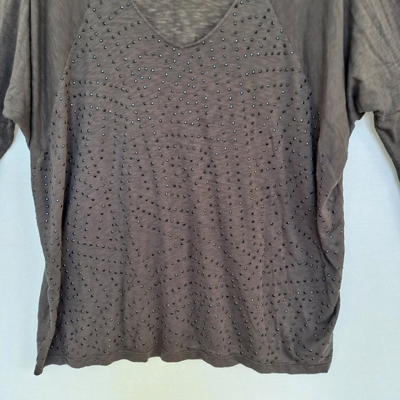 Velvet by Graham & Spencer Gray Studded Long Sleeve Slub Tee T-shirt Dolman szM - Picture 8 of 9
